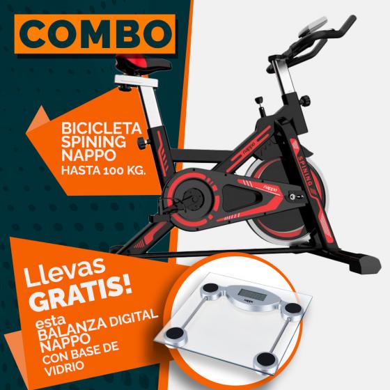Combo Spin Bike Nappo NPE-093 + Balanza digital Nappo con base de vidrio EBS-003