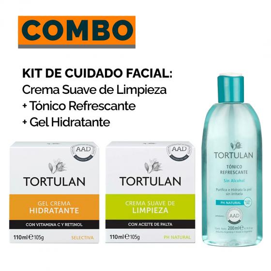 Kit de Cuidado Facial: Crema Suave de Limpieza Tortulan + Tonico Refrescante + Gel Hidratante