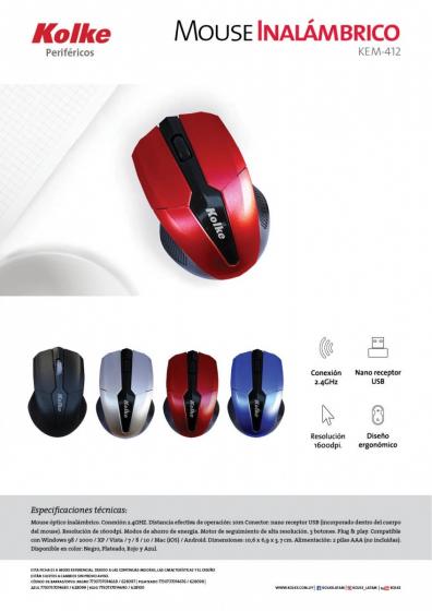 Mouse Inalámbrico Kolke KEM-412 (Negro/Azul)