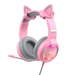 Auricular Gamer Havit Cat NV-H2233D-RS con Microfono color rosado