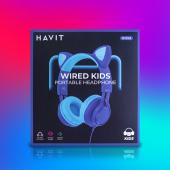 Auricular Havit NV-H225D-AZ Cat con Micro SD color Azul para niños
