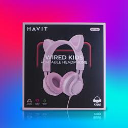 Auricular Havit NV-H225D-RS Cat con Micro SD color Rosado para niñas