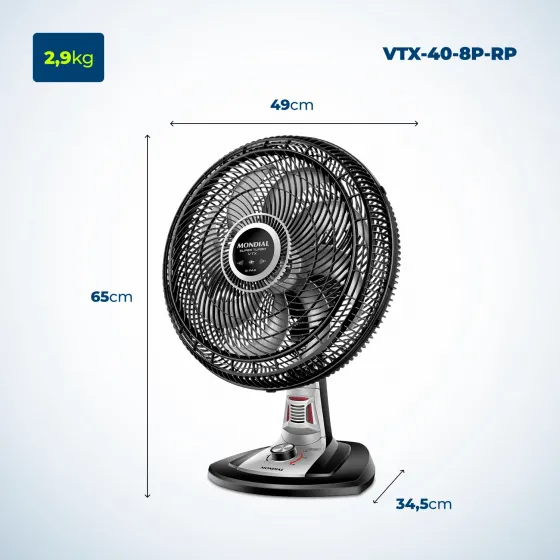 Ventilador de Mesa Mondial Turbo 8 Aspas 40 cm Tableta Repelente VTX-40-8P-RP