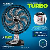 Ventilador de Mesa Mondial Turbo 8 Aspas 40 cm Tableta Repelente VTX-40-8P-RP