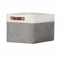 CAJA ORGANIZADORA DECOTEAM 38X28X24 Blanco y Gris con manija marron