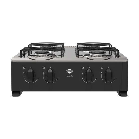 COCINA A GAS TOKYO MARAVILHA 4H NEGRO MESADA INOX