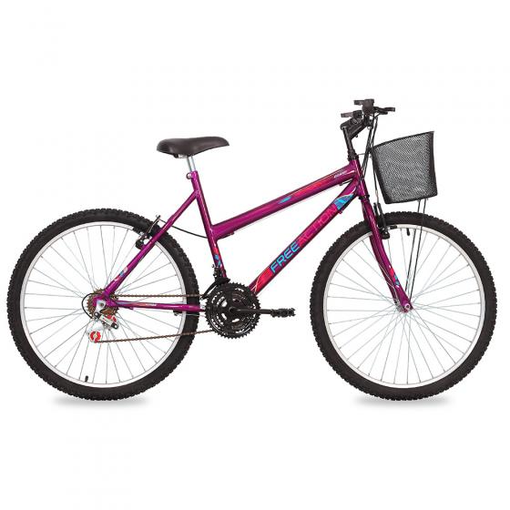 BICICLETA FREE AC ARO 26 18V FEM DONNA C/ CESTA V-BRAKE VIOLETA