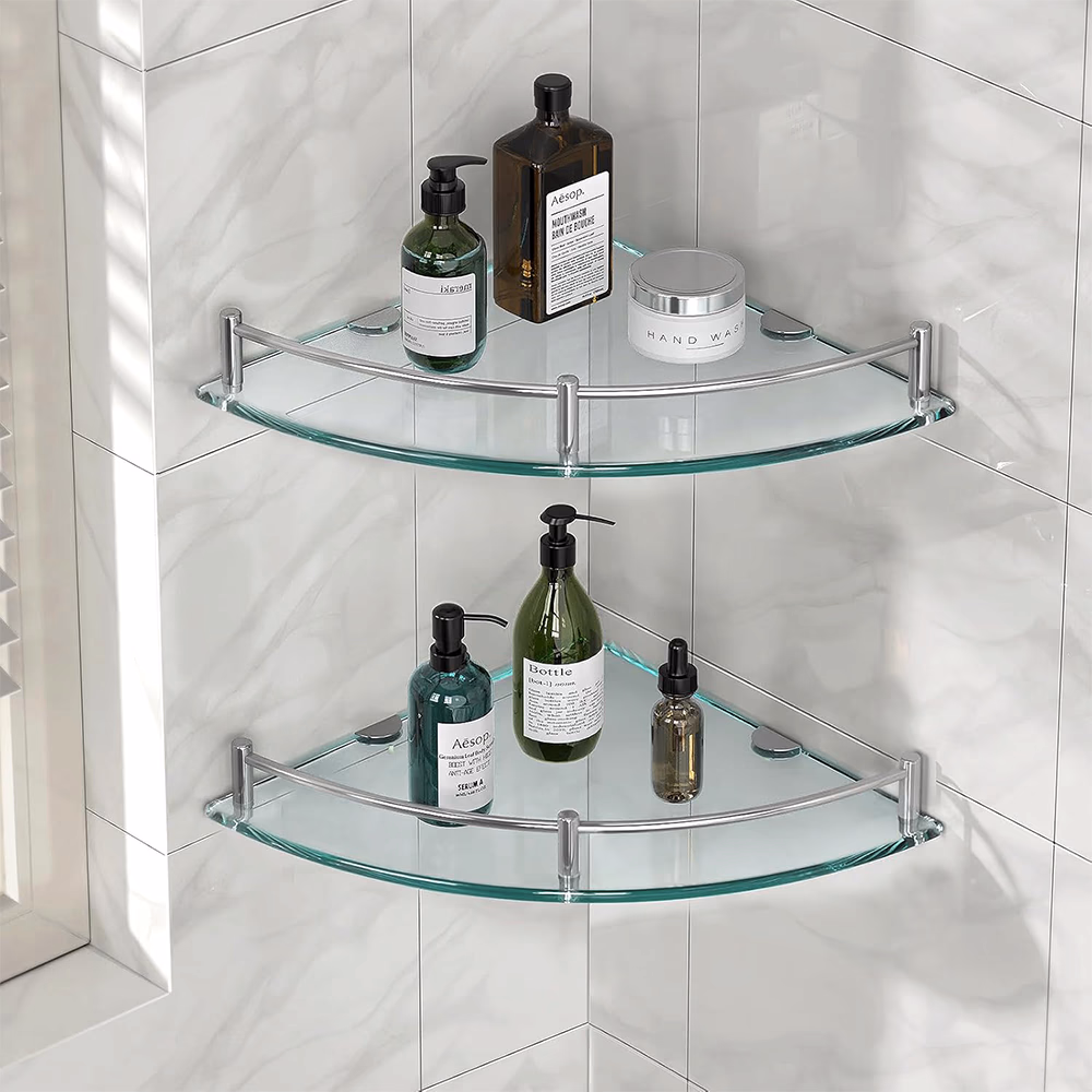 SET DE 4 ESTANTES ESQUINEROS DE VIDRIO DECOTEAM DBE-040