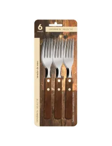 Set de 6 piezas de tenedores 1.5MM MANGO MADERA