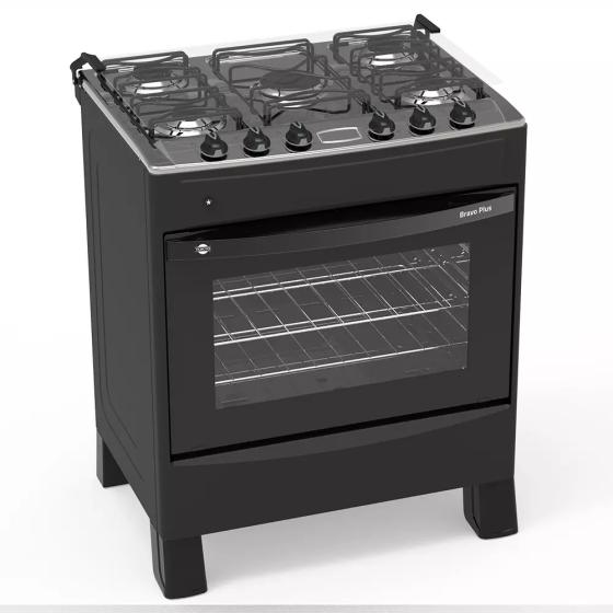 COCINA A GAS TOKYO BRAVO PLUS 5H  C/ENC. NEGRA MESA INOX COMANDO SUPERIOR
