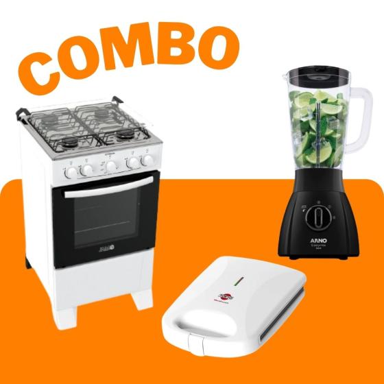 COMBO Cocina a gas JAM estandar 4H blanco + Licuadora ARNO easymix LN27 500W negro 220v + Sandwichera TOKYO maxcrunch 4 panes placas triangular 1000W