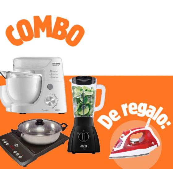 COMBO Batidora Mondial Planetaria 700W BP-01-W + Placa Infrarroja Tokyo + Olla Multifunción 2000W con Timer + Licuadora Arno Easymix LN27 500W — REGALO: Plancha a Vapor Tokyo Joy 2000W