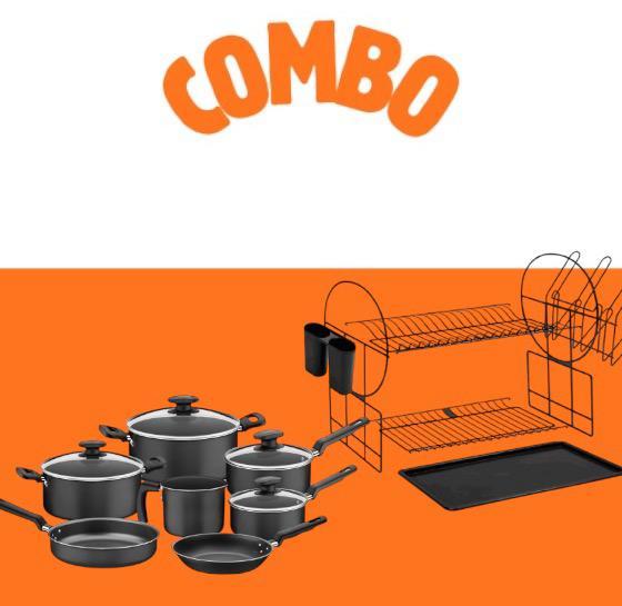 COMBO Juego de ollas 7 pzas. Loreto Negra Tramontina  + ESCURRIDOR DE VAJILLA DECOTEAM 2 NIVELES NEGRO DCE-006