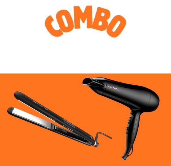 COMBO SECADOR GAMA MISTRAL CERAMIC ION 220 + PLANCHITA GAMA CP14 ON-OFF DUAL PLATES BVT