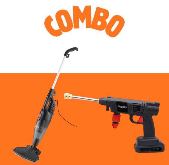 COMBO Hidrolavadora inalámbrico NAPPO NHH-147 a bateria + ASPIRADORA NAPPO VERTICAL 2 EN 1 NEGRA NLAH-099 