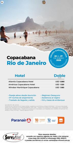 Paquete de viaje a Rio de Janeiro del 20 al 27 de enero 2026