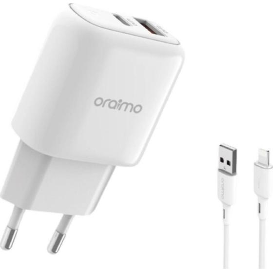 Kit Cargador Oraimo de 18W Blanco con Cable Lightning