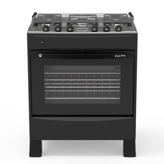 COCINA A GAS TOKYO BRAVO PLUS 5H  C/ENC. NEGRA MESA INOX COMANDO SUPERIOR