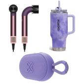 COMBO PARLANTE KLIP + SECADOR DE CABELLO FTX LILA + VASO TERMICO CON PAJITA LILA