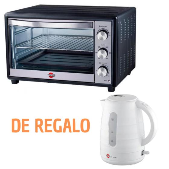 HORNO ELECTRICO TOKYO LISTO PLUS 46LTS NEGRO + HERVIDORA TOKYO EASY NOVA BLANCA JARRA PLASTICA 1,7 L