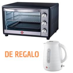 HORNO ELECTRICO TOKYO LISTO PLUS 46LTS NEGRO + HERVIDORA TOKYO EASY NOVA BLANCA JARRA PLASTICA 1,7 L