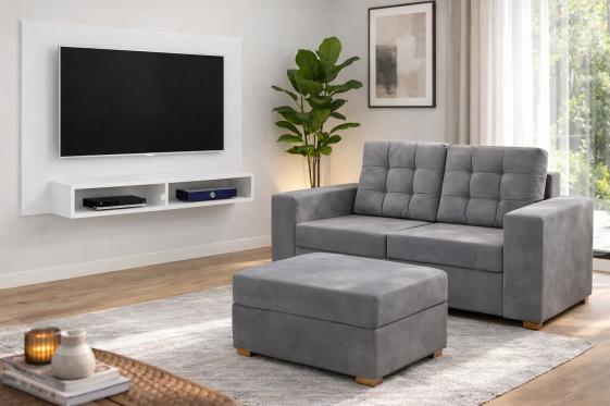 SOFA MOVEL MAX 2L + PUFF GRIS MOVELMAX