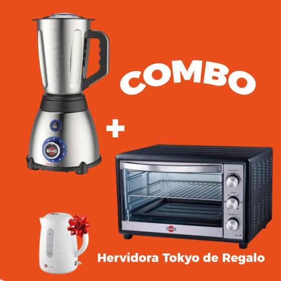 COMBO Licuadora TOKYO INOX 1,5 litros Pica Hielo + Horno Electrico Tokyo listo plus 46L+ Hervidora Tokyo Easy Nova Blanca jarra plastica 1,7L