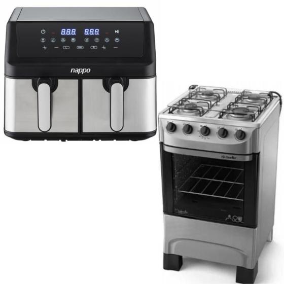 Combo Freidora de aire Nappo Digital Doble Luxury 9L + Cocina Mueller Moderatto 4Hr Titanio
