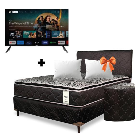 COMBO Sommier completo convencional 1.40X1.90 80K Negro + TV Tokyo Smart 32 google tv frameless