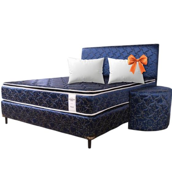 SOMMIER COMPLETO CONVENCIONAL 1.60X2.00 AZUL + 2 ALMOHADAS PARANA