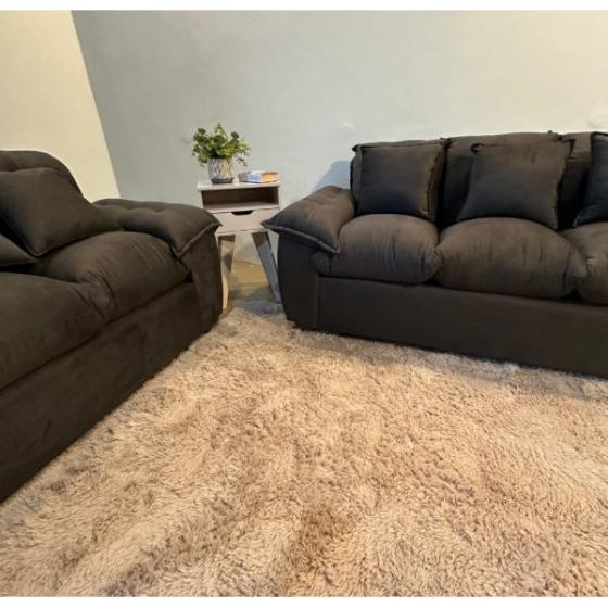 SOFA MOVELMAX NEW ARAMI SILICONADO 3+2 LUGARES MARRON + ALMOHADAS