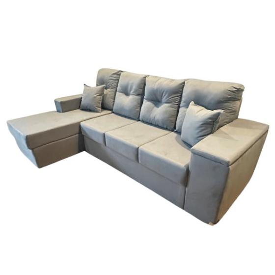 SOFA MOVELMAX VICTORIA 3 + CHAISE GRIS C/ BAUL + 2 ALMOHADAS