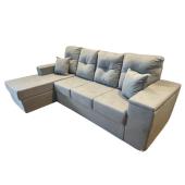 SOFA MOVELMAX VICTORIA 3 + CHAISE GRIS C/ BAUL + 2 ALMOHADAS