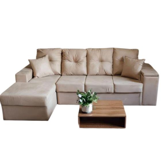 SOFA MOVELMAX VICTORIA 3 + CHAISE BEIGE C/ BAUL + 2 ALMOHADAS