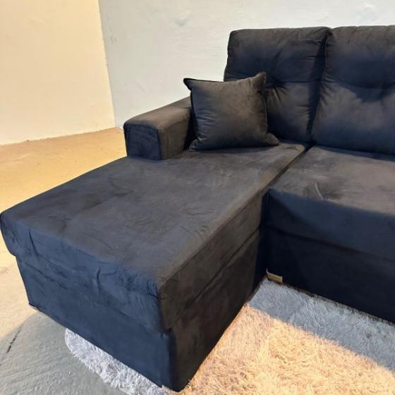SOFA MOVELMAX VICTORIA 3 + CHAISE NEGRO C/ BAUL + 2 ALMOHADAS