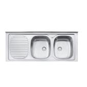 PILETA DOBLE TRAMONTINA 120X50X15 CM 2 BACHAS 34X40 CENTRO RIBON PERFECTA VALVULA 4 1/2 93446/600